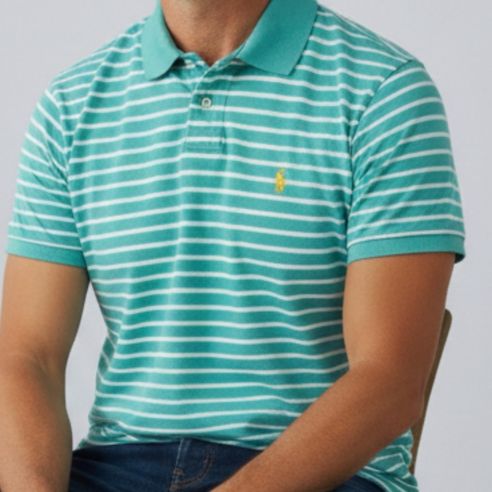 Ralph Lauren Aqua and White Mens Polo Shirt XLT